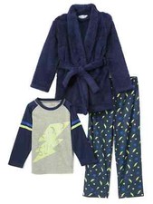 Toddler Boys Plush Blue Superhero Bath Robe  Pajamas Sleep Set Super Sleepy