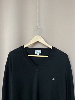 Vivienne Westwood V-Neck Knit Sweater Embroidered Logo Men Size L