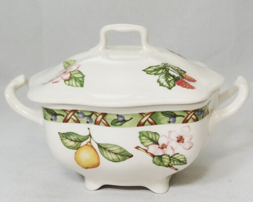ARCADIA (Fruit) by Johnson Brothers Covered Sugar Bowl 4" tall NEW NEVER USED - Picture 1 of 8