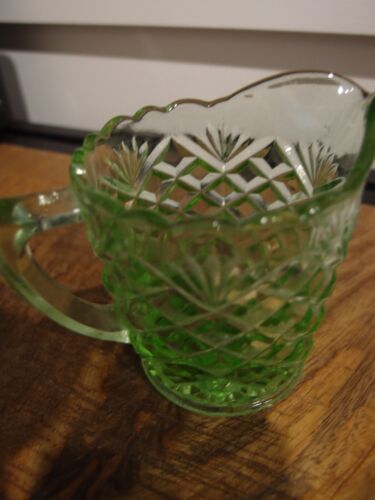 Vintage Green Cut / Depression Glass small Jug  9cm High - Picture 1 of 4