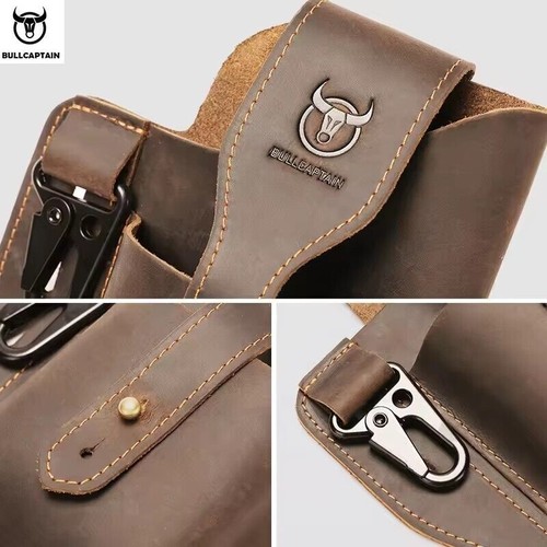 BULLCAPTAIN Men Leather Shoulder Travel Messenger Crossbody belt waist bag - Picture 7 of 10