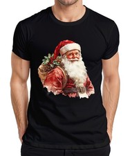 Weihnachtsmann Sack Stechpalme Tannenzapfen Bart Geschenk Vintage Herren T-Shirt