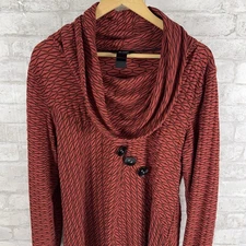 Ali Miles Burnt Orange Textured Tunic Top Cowl Neck Button Detail Size Large