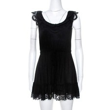 Dolce Gabbana Black Knit Lace Trim Detail Mini Dress M