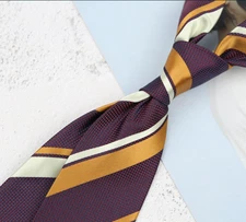 New Classic Striped Brown Blue Red JACQUARD WOVEN 100% Silk Men's Necktie Tie