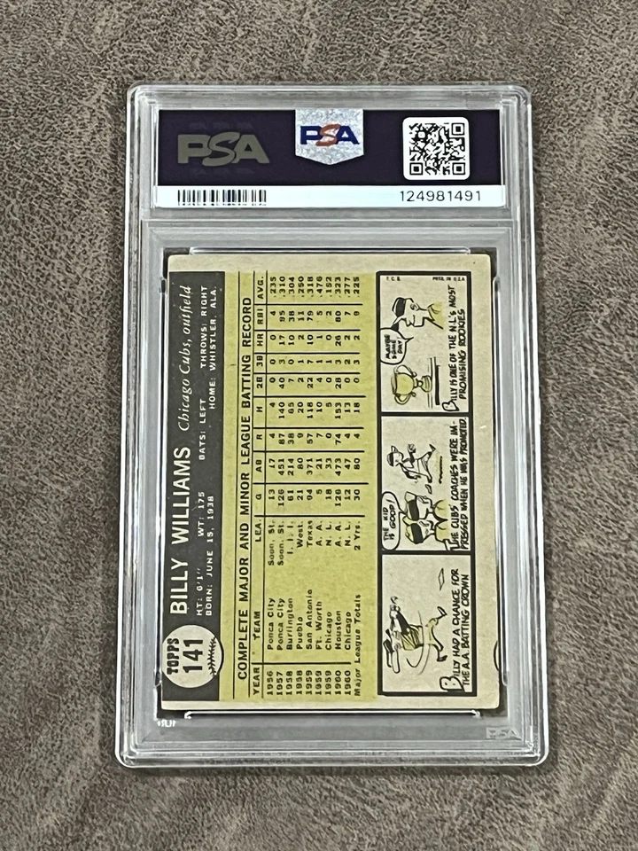 1961 Topps Billy Williams #141 PSA 3 MC Chicago Cubs De colección Salón de la fama ¡Novato RC!! Foto 2 de 2