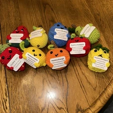 Set Of 9 Crocheted Emotional Support Fruit Positive Messages
