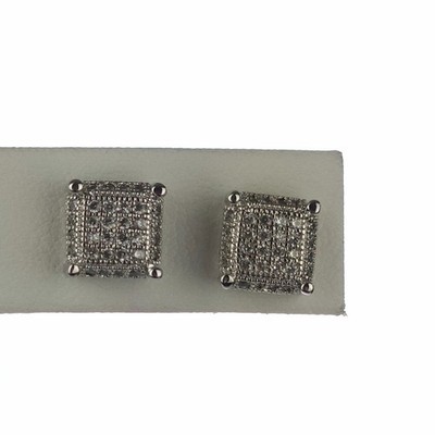 Massives 925 Sterling Silber funkelndes Top & Seiten Micro Pave Set, 8mm Quadrat Ohrstecker