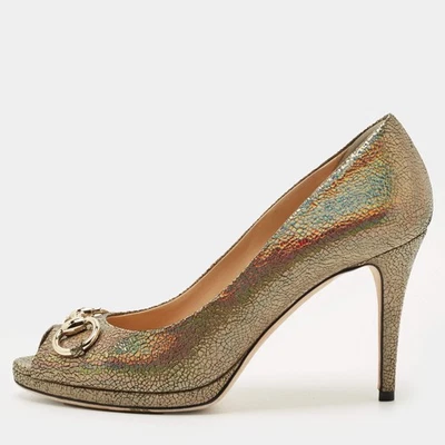 Escarpins Gucci multicolores en cuir irisé Horsebit à bout ouvert pointure 39,5 - Photo 1/4