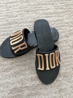 Dior Evolution Black leather logo flats sandals size 38