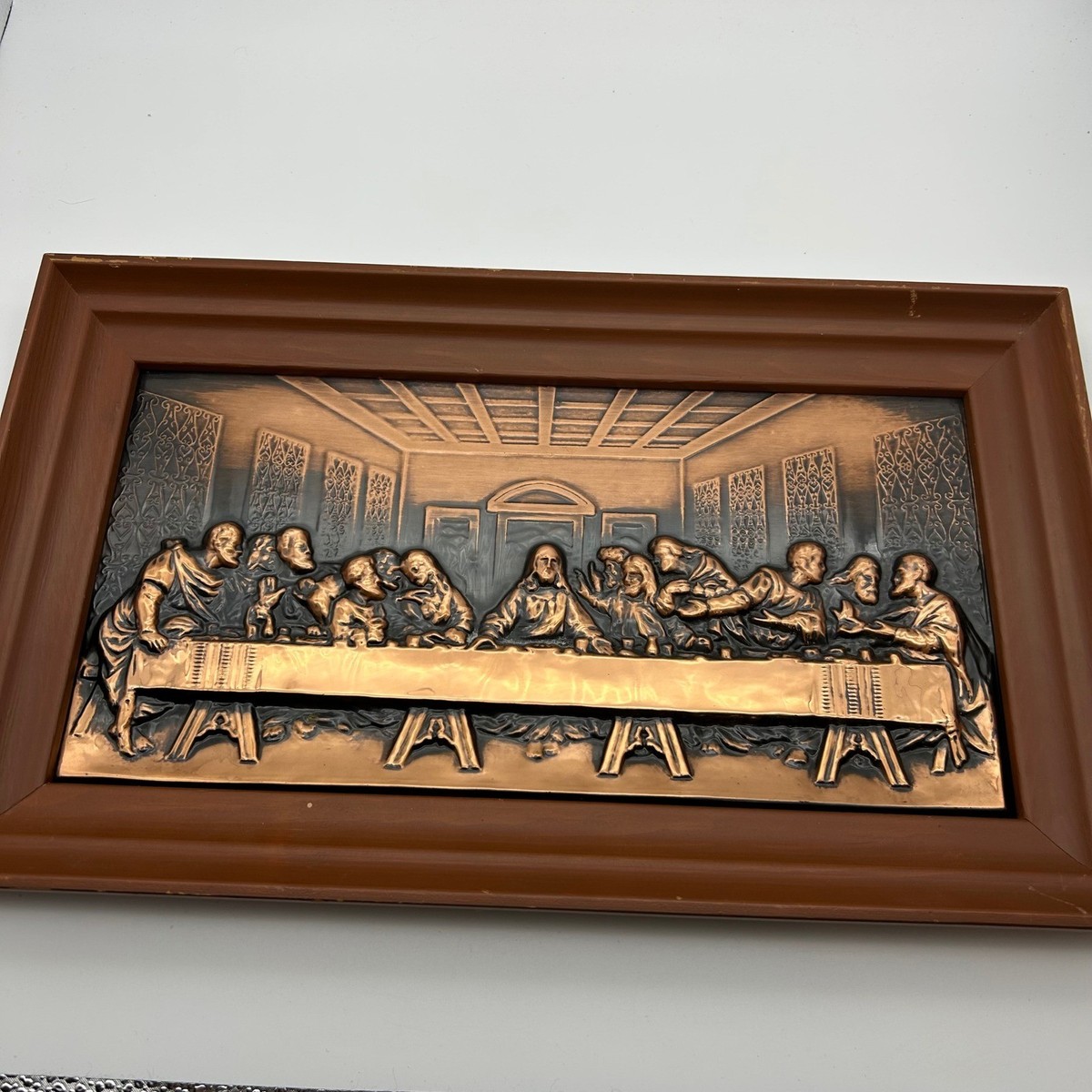 90s Vintage【アンティーク】銅板✨絵画　レリーフ/立体　アート　壁飾り Vintage Copper Relief The Last Supper 3D Metal Wall Art Plaque
