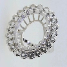 925 Sterling Silver Semi Mount Ring Setting Oval 20x15mm White Topaz Halo
