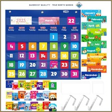 Classroom Calendar Pocket Chart with 76 Illustrated Cards for Educational Use