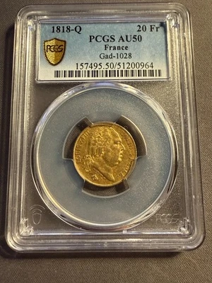 20 Francs Or Louis XVIII 1818 Q (Perpignan) PCGS AU50 - Photo 1/4