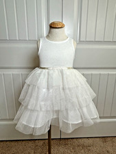 Lilt Girl's White Party Dress Tiered Tulle Skirt Gold Sparkles Size 3T Princess