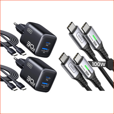 USB C Ladegerät 30W 2-Pack Schnellladegerät mit Kabel 100W USB C auf USB C 2m