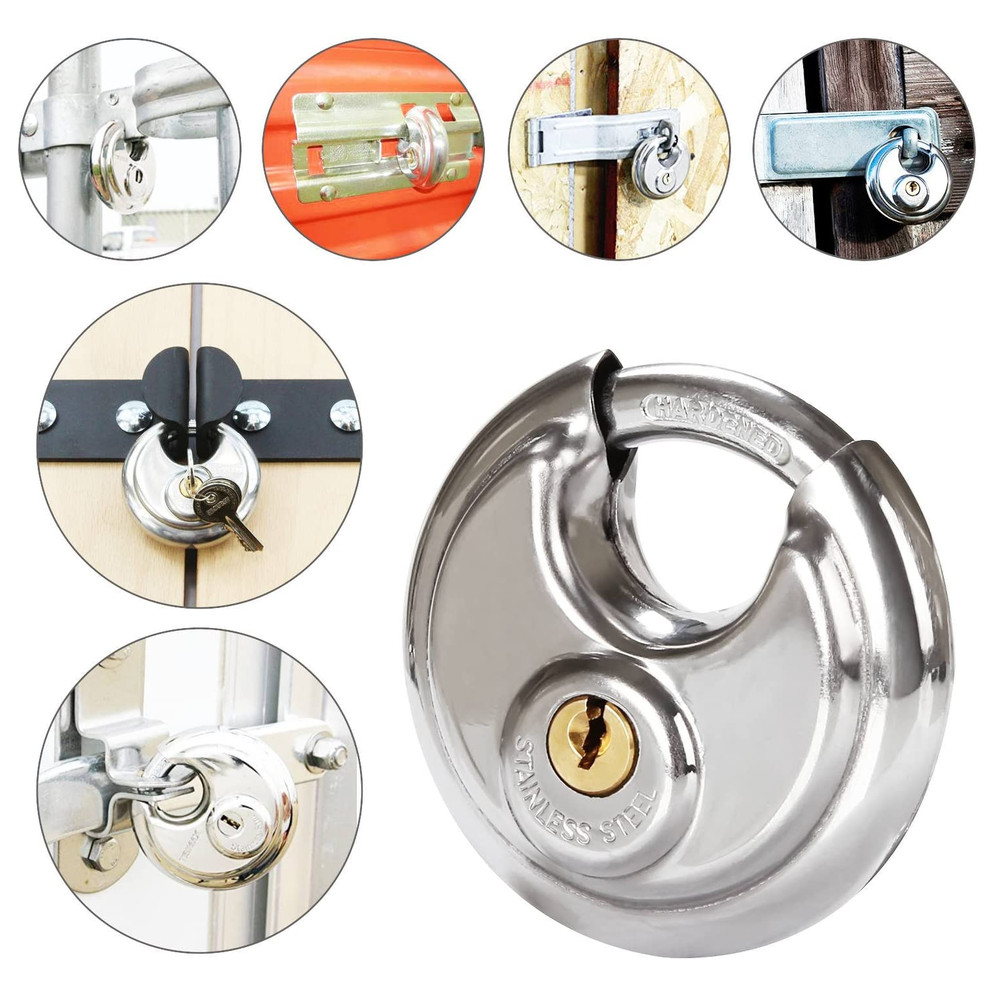Round Lock Padlock Storage Unit Keyed Stainless Steel Cylinder Waterproof Silver