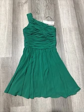NWT sz6 Halston Heritage One Shoulder Ruched Emerald Green Drape Cocktail Dress