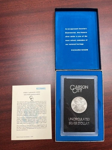 1882 Carson City Uncirculated Morgan Silver Dollar with Box & Certificate