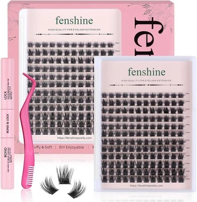 ‎FENSHINE BEAUTY Fenshine Cluster Lashes Individual Lashes Wide Stem C/D Curl 9-15mm Length DIY