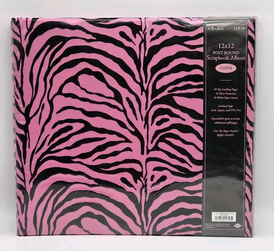 The Paper Studio 12x12 Post Bound Scrapbook Album Cloth Zebra 20 Top Load Pages  - Image 3 of 4