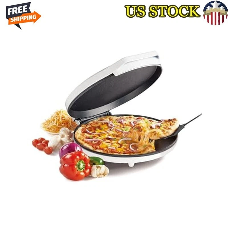 Electric Pizza Maker & Grill Pan 12" Nonstick White Easy Clean Kitchen Appliance