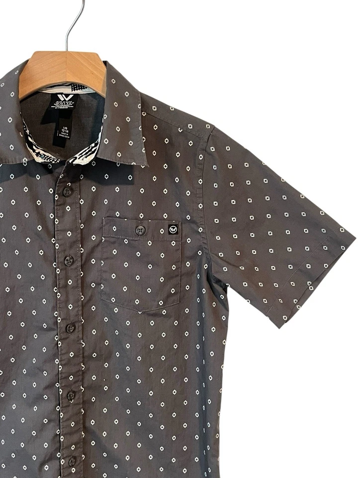 Shaun White Button UP Shirt Boys Size L 12-14 Gray Diamond Print Short Sleeve - Image 3 of 4