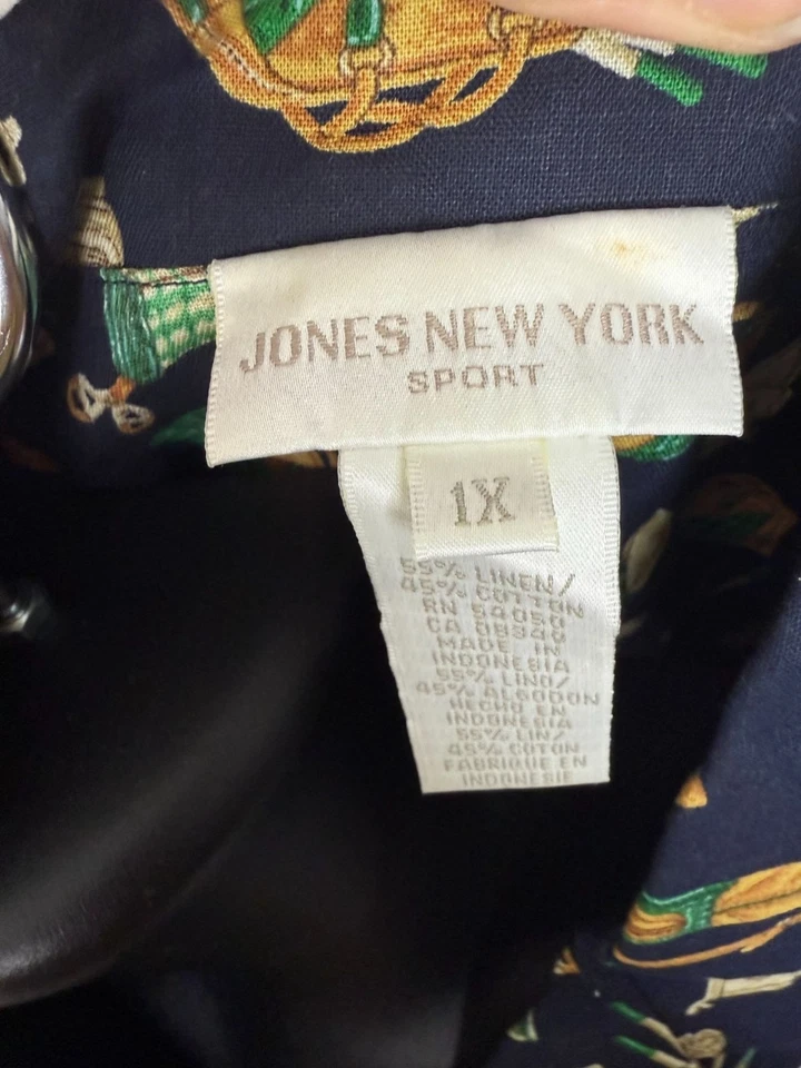 Vintage Jones New York Sport Linen Blend Golf Button Front Collared Shirt 1X - Image 3 of 4