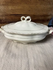 Antique Soup Tureen With Bow Lid & Gold Accents