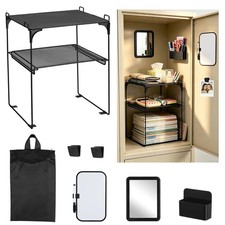Black 2-Tier Locker Organizer Shelf Locker Accessories Kit, Metal Vertical St...