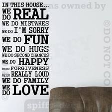 IN THIS HOUSE FAMILY WE DO LOVE FUN REAL Quote Vinyl Wall Decal Decor Sticker