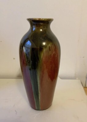 Vintage Elegant Expressions 8  Vase By Hosely Red & Multi Earth Tones & Crazing