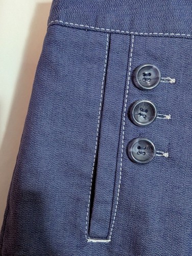 ROBERT LOUIS Blue Chambray Sailor Wide Leg Capri Pants Size 8 EUC Mid Rise SH3 - Picture 4 of 7