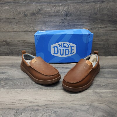 Hey Dude Wally Grip Moc Craft Leather Comfort Shoes Men’s Brown Slip On New 