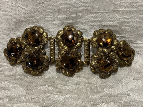 Cinturón Vintage Ámbar Flor Acento Imitación Ámbar Tono Dorado 6.25" para Cinturón 1". --4568 - Imagen 2 de 8