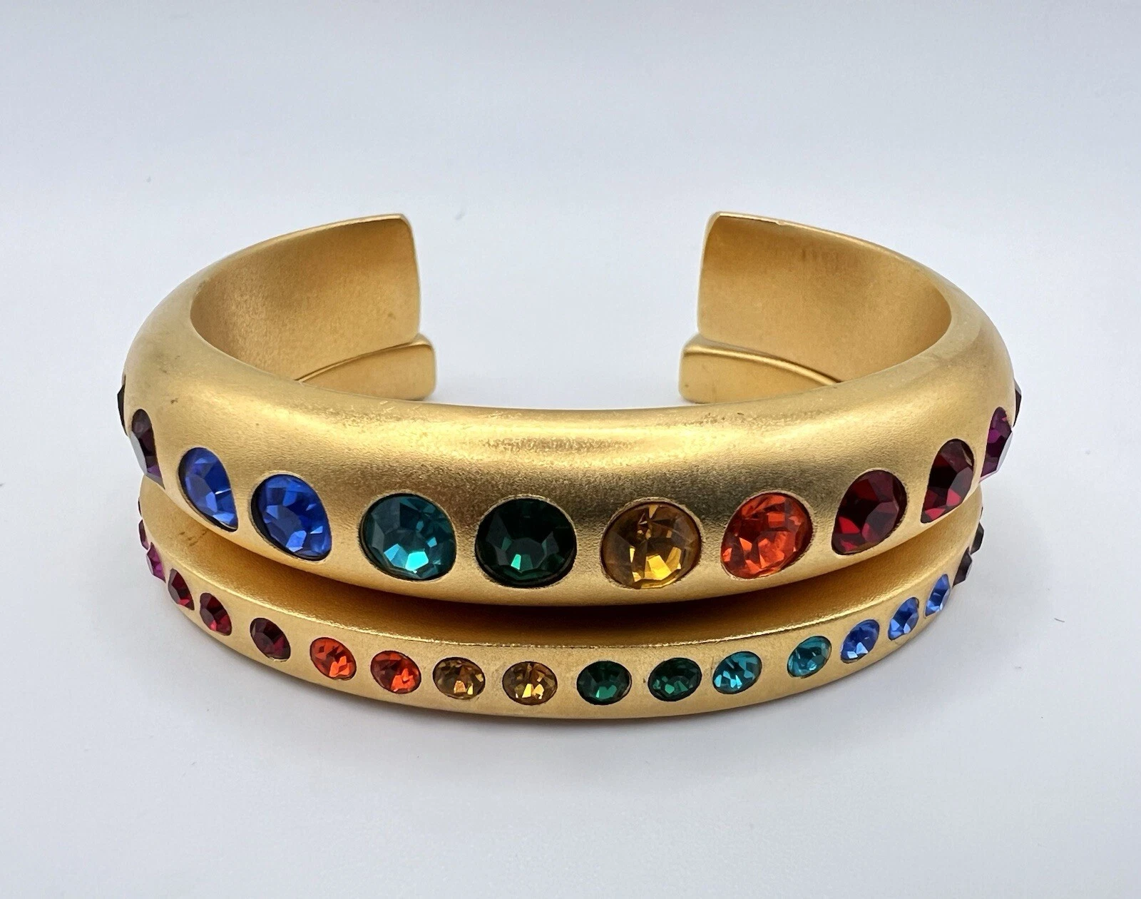 Poignets vintage signés créateur style Gucci cristal arc en ciel ton or