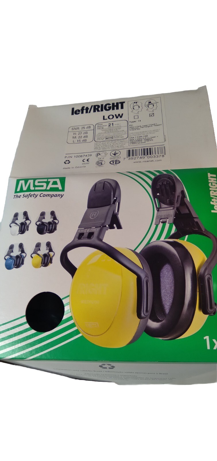 MSA 10087439 Hard Hat Mounted Safety Ear Muffs 25 Db Left/Right White-New Open