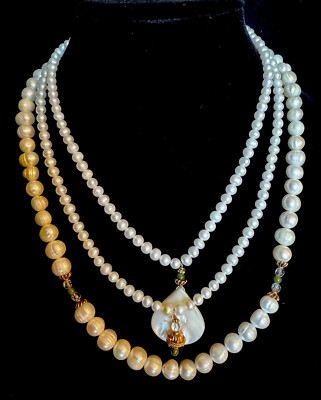 Vintage handgefertigt Sterlingsilber natürliche Perle & Jade mehrere Strang Latz Halskette