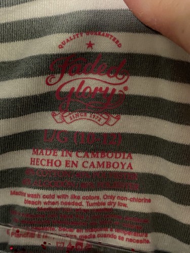 Faded Glory Girls Kids Sz L/G (10-12) Dress Gray & White Stripe 3/4 Sleeve Knee - Picture 3 of 3
