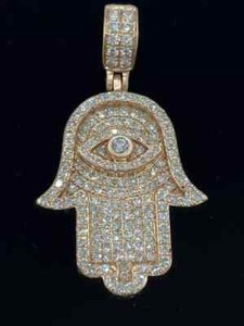 Authentic 14K Yellow Gold Plated Silver Custom Hamsa Hand Pendant 2.00 Ct Real Moissanite