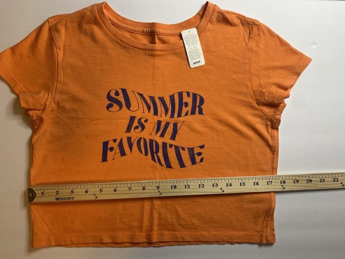 Brand New Aerie Cropped T shirt Orange with Blue Print Short Sleeve Summer shirt - Picture 2 of 7