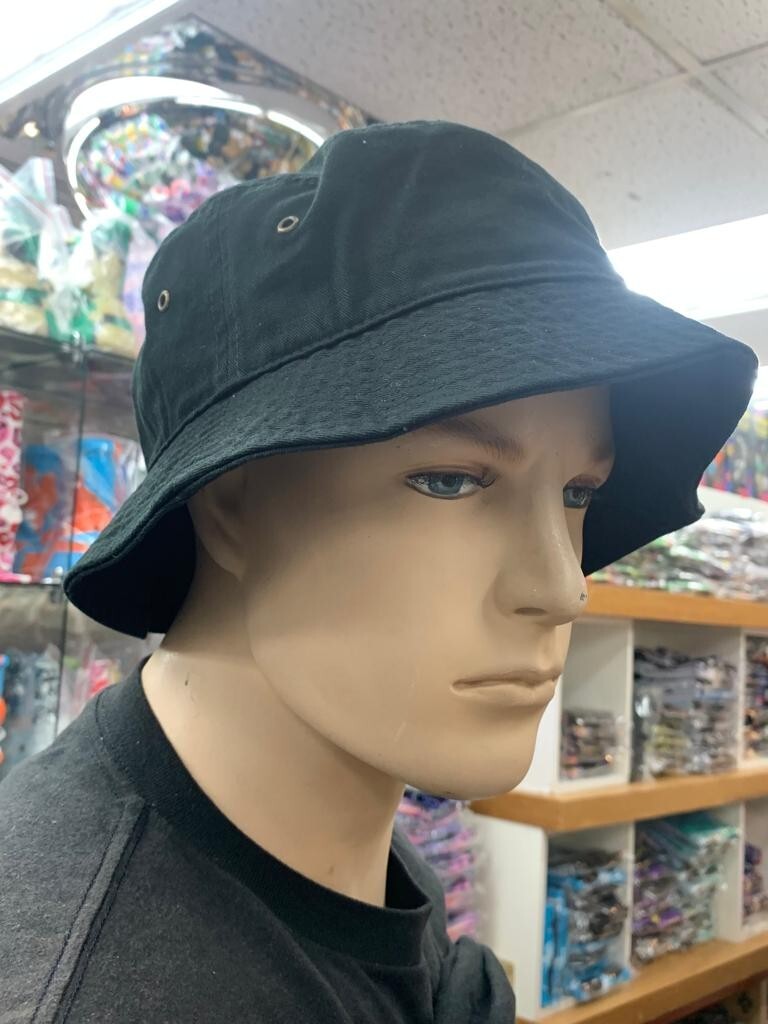 Black Cotton Bucket Hat for Fishing Camping Safari Sun Protection  -image