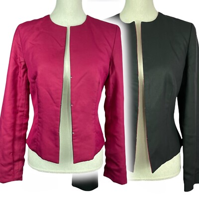 100% Silk Reversible Jacket 8 Ann Taylor Black Burgundy Gatsby Fill Hook Eye