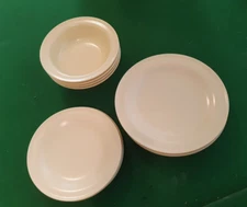 Vintage Duperite Superware Melamine Plate Bowl 12 Set Cream Yellow Mid Century