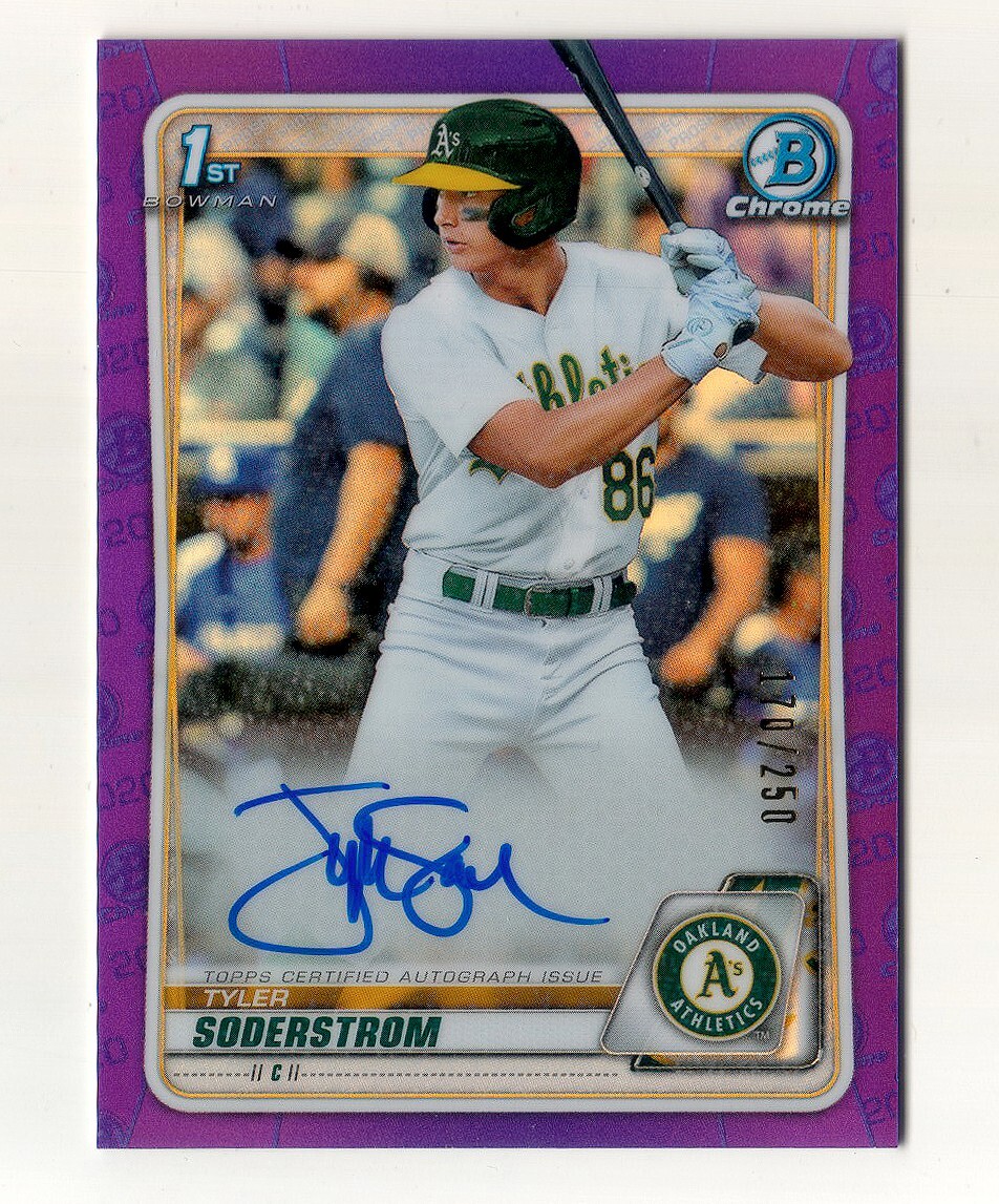 Tyler Soderstrom 2020 Bowman Chrome auto purple refractor #170/250, NrMint