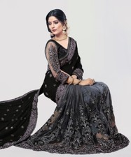 Embellished Bollywood Net Saree  Black, Grey 