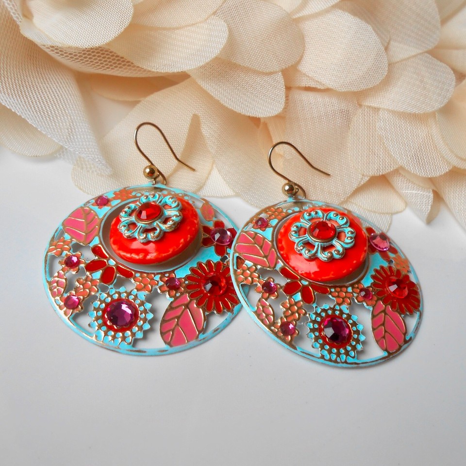 Boucles D’Oreilles Hippie Bohème Power Flower à Anneaux Srassés En