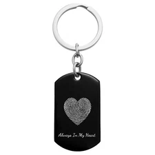 Stainless Steel Personalized Fingerprint Text Engraving Custom Dog Tag Keychain