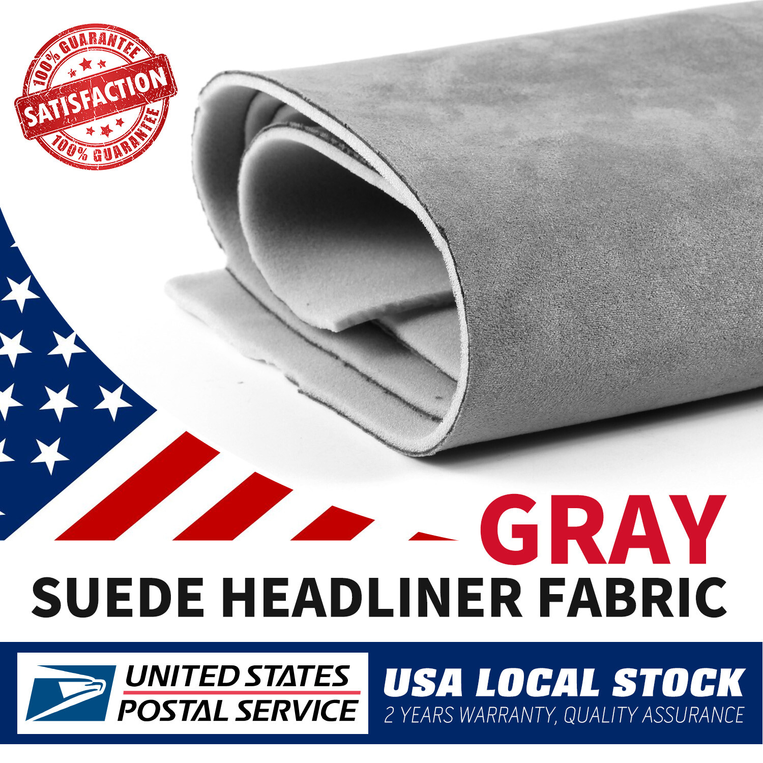 Gray 3MM Foam Backed Suede Headliner Material Roof Liner Sagging Upholstery US