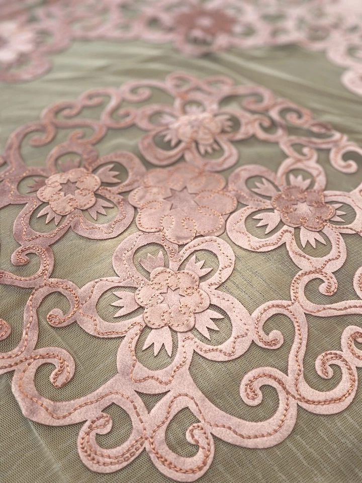 embroidery table cover Set 4 pic Fully velvet Bead Handmade Christmas Tablecloth - Image 3 of 4